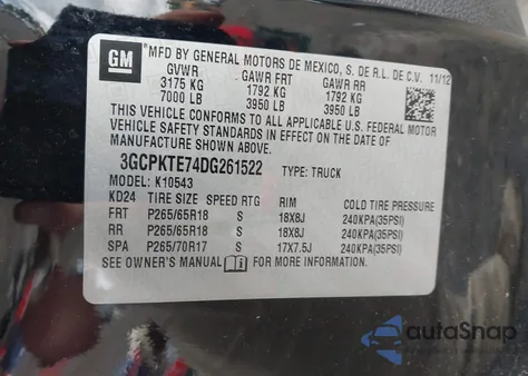 2013 Chevrolet Silverado 1500 Ltz from USA, damaged, VIN 3GCPKTE74DG261522